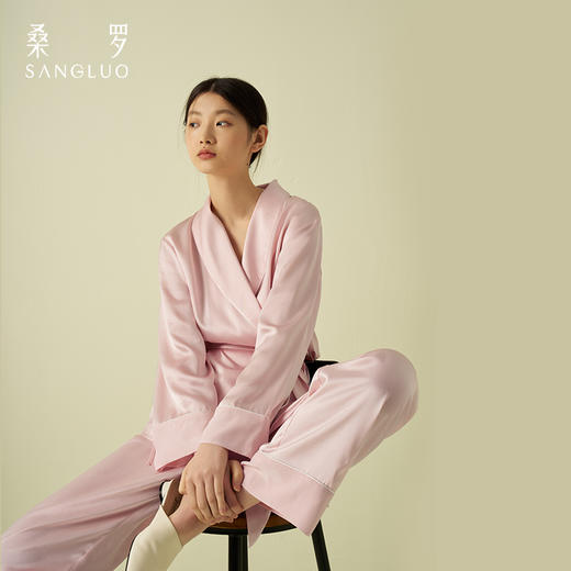 老钱风桑罗100%桑蚕丝修身立体长袖睡衣青果V领可外穿女2025年夏新款 商品图4