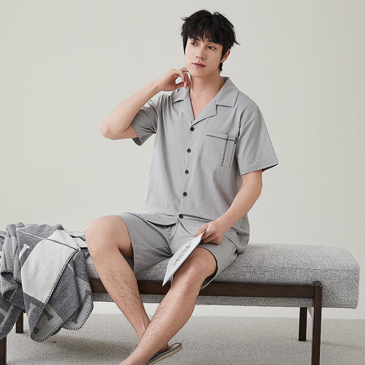 I'd爱帝男士短袖套夏季薄款透气纯棉家居服套装 商品图2