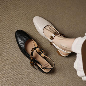 【预售5天】真皮复古包头凉鞋女粗跟一字带玛丽珍鞋圆头中跟后空单鞋NGMZR&72-79