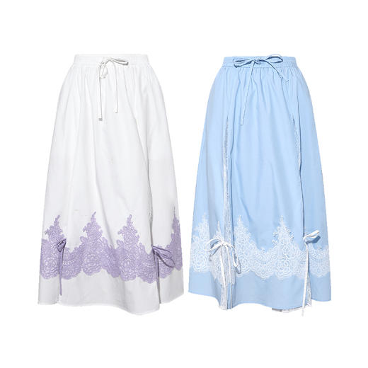 两三事 月光仙子 2025夏季新款甜美蕾丝拼接绑带a字半身裙长裙 商品图4