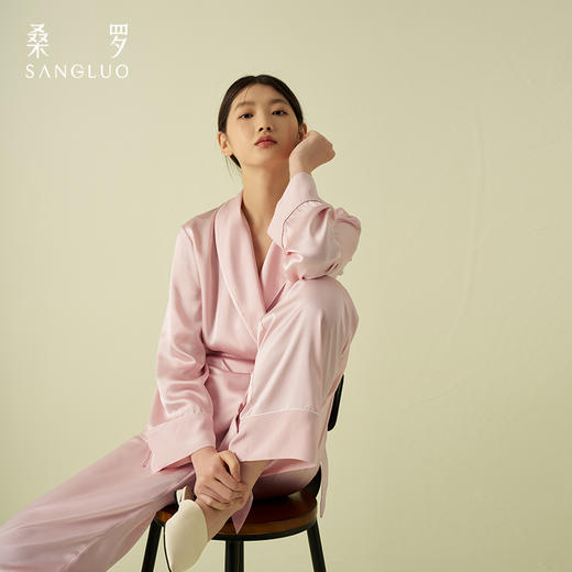 老钱风桑罗100%桑蚕丝修身立体长袖睡衣青果V领可外穿女2025年夏新款 商品图2