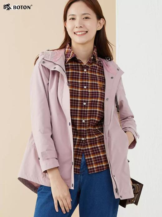 【防风舒适】波顿女士春秋季粉色时尚短款连帽风衣外套LJ890123 商品图2