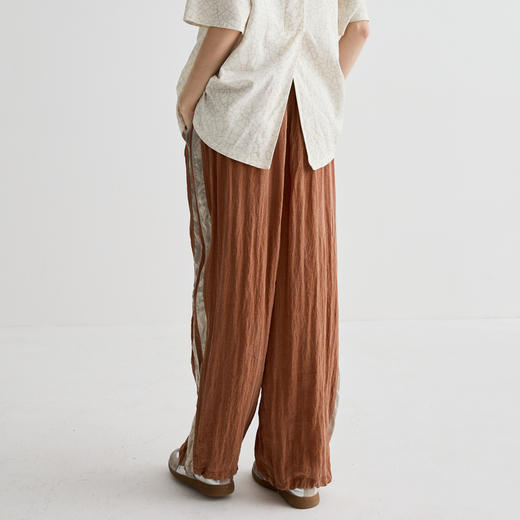 谜底休闲裤女2025夏新品复古撞色拼接大廓形阔腿裤长裤252MK0585 商品图2