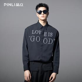PINLI品立2025秋季新款轻奢感钉珠长袖衬衫男士宽松时尚休闲衬衣GD252113332