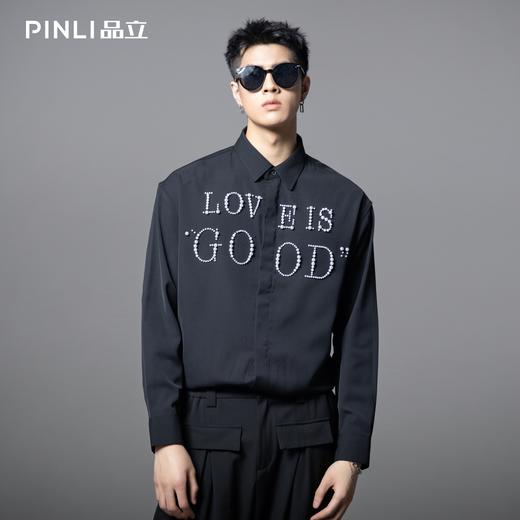 PINLI品立2025秋季新款轻奢感钉珠长袖衬衫男士宽松时尚休闲衬衣GD252113332 商品图0