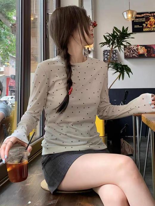 冰点价！仅限11.11！退货勿拍  设计师品牌-5521波点薄款修身圆领打底上衣-喜出 商品图1