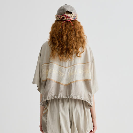 谜底外套短袖女2025夏季新品复古风拼接大廓形H型短外套252MW0608 商品图2