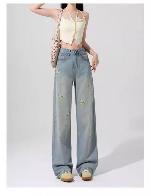 7.24秒杀~最后一件。超舒服【超值特卖】1006 100%棉 春夏黄花烫钻重工刺绣牛仔裤拖地裤-喜出 商品图1