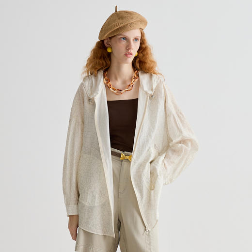 谜底外套长袖女2025夏新品度假连帽薄款大廓形中长外套252MW0605 商品图0