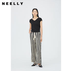 NEELLY纳俪商场同款夏季新款莱赛尔无袖针织衫女V领褶皱显瘦上衣N25054A04646