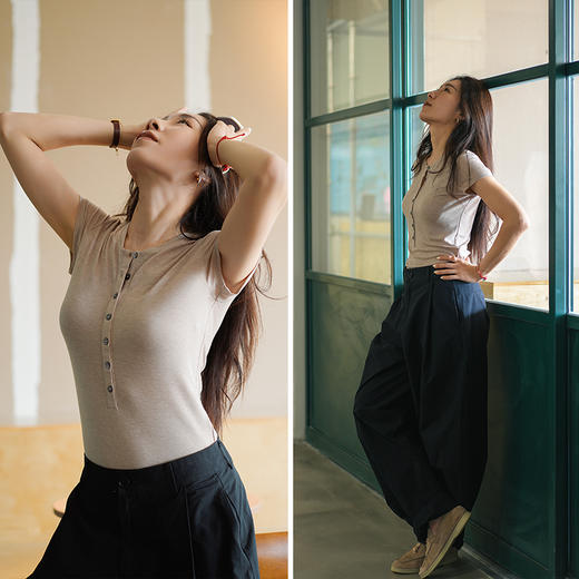 L RECNAVA 莱赛尔天丝+绵羊毛短袖 排扣修身显瘦T 柔软贴身不扎 商品图5