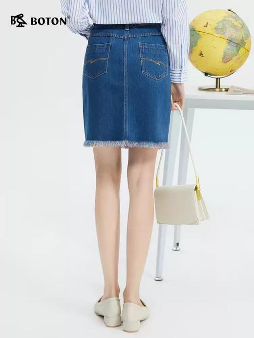 波顿女士春夏季高腰流苏包臀A字美式牛仔短裙LK221224 商品图1