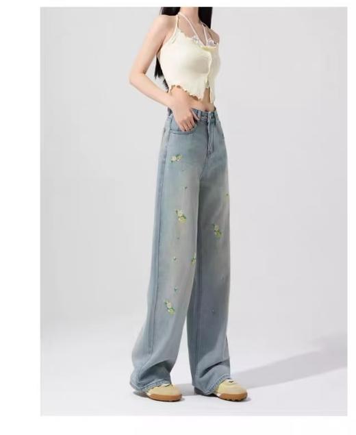 7.24秒杀~最后一件。超舒服【超值特卖】1006 100%棉 春夏黄花烫钻重工刺绣牛仔裤拖地裤-喜出 商品图3