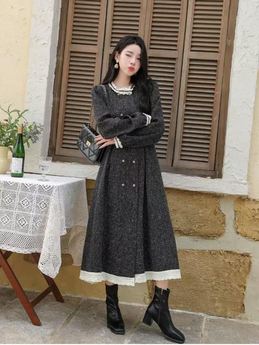 12.12错过没有！清货不退原价499元【小晓筱】高级感法式小香风荷叶边拼蕾丝显瘦连衣裙-喜出 商品图0