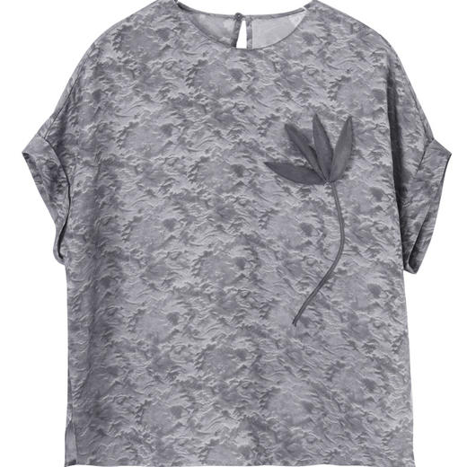 玳莎桑蚕丝小衫女2025夏季新款气质优雅立体花真丝粘提花上衣T恤  FB31103 商品图4