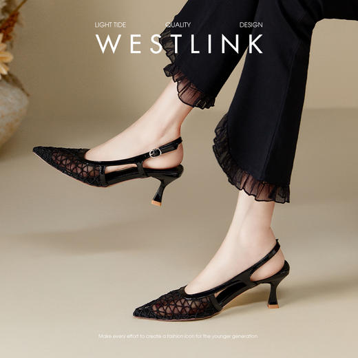 西遇尖头包头凉鞋女新款夏季单鞋法式编织网面外穿细跟高跟鞋V0156567 商品图1