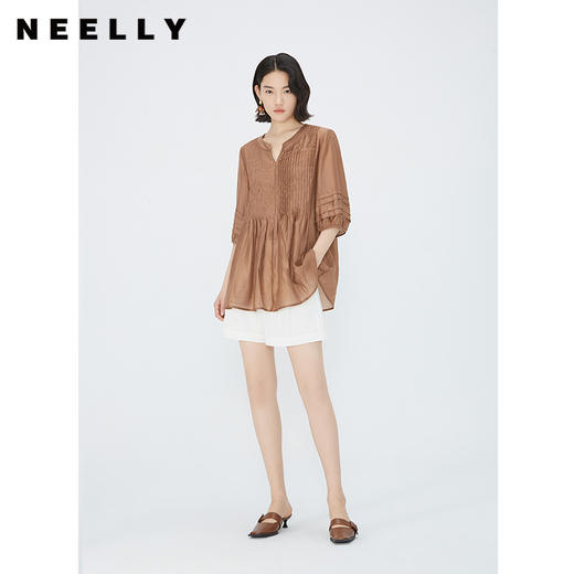 NEELLY纳俪商场同款夏季新款简约显白五分袖衬衫女宽松舒适上衣N25054R04605 商品图0