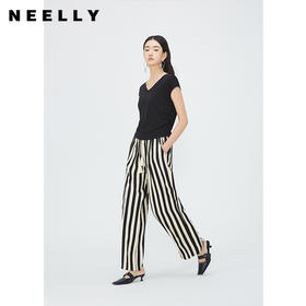 NEELLY纳俪商场同款夏季新款黑白竖条纹休闲裤女高腰显瘦直筒长裤N25054H04645