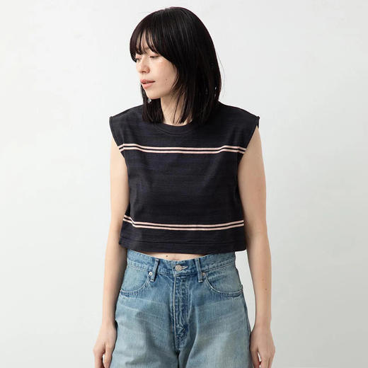 blurhms C/NAPP Border Square P/O 女装水洗绒棉无袖条纹T恤 商品图0
