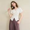 【限时秒杀】法式休闲珠串短袖衬衫女夏季下摆开叉气质显瘦短款上衣V0850569 商品缩略图0