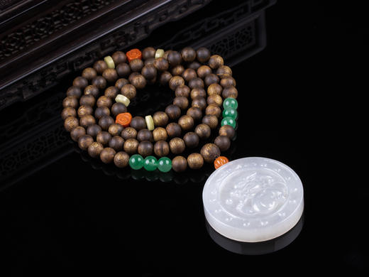 XY0249，沉香+复古龙圆牌挂件 商品图8