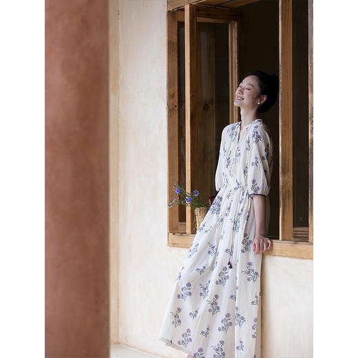 牧衣游原创 进口印花100支匹马棉连衣裙轻薄飘逸文艺长裙 如初见 商品图1