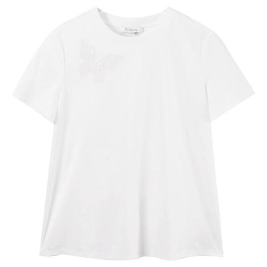 玳莎蝴蝶刺绣白色T恤女2025年夏季新款显瘦百搭圆领绣花短袖上衣  FB32104 商品图4