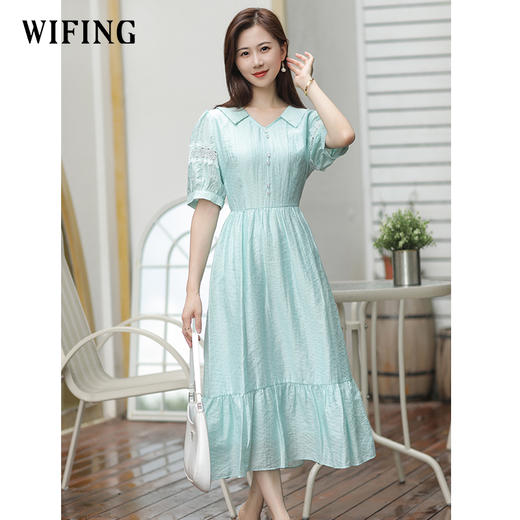 未风衬衫领连衣裙女夏2025年夏季新款女装时尚泡泡袖显瘦长款裙子 商品图2