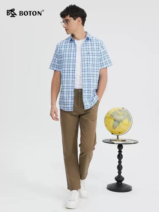 波顿男士春夏季浅蓝色格子美式休闲短袖衬衫MS033224 商品图4