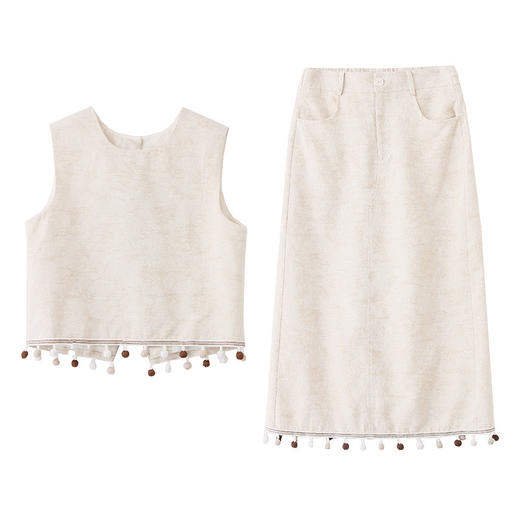 时髦套装2025年夏装套头无袖刺绣上衣+复古设计感半身裙两件套YRX9238 商品图4