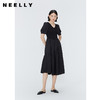 NEELLY纳俪商场同款夏季新款针织拼接短袖连衣裙女V领优雅长裙N25054Y04656 商品缩略图0