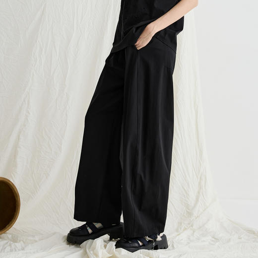 谜底阔腿裤女2025夏季新品通勤黑色弹力宽松特色长裤子252MK0527 商品图1