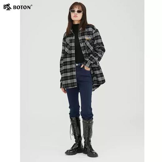 波顿女士直筒牛仔裤女秋深蓝色火山岩储热保暖显高显瘦休闲百搭长裤子LE262321 商品图3