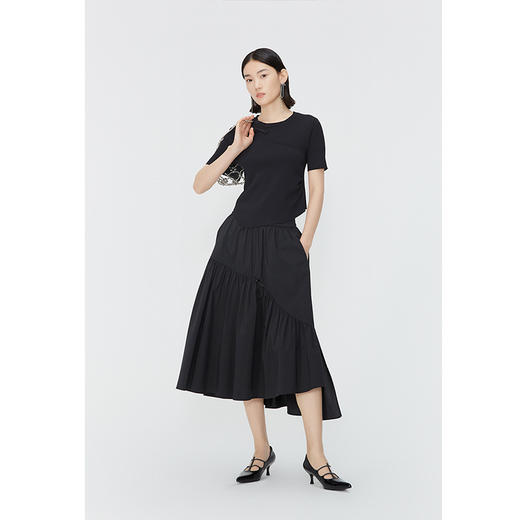 NEELLY纳俪商场同款夏季新款不规则设计感半身裙女褶皱时尚长裙N25054E04658 商品图2