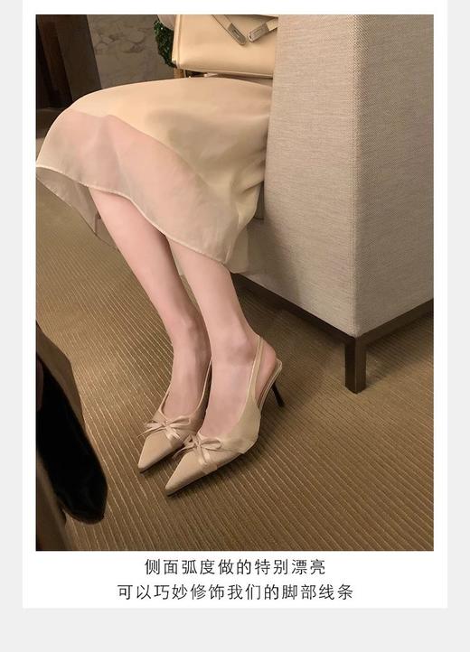 葡萄妈studiolee同款 显腿长7cm高跟凉鞋细跟蝴蝶结尖头后空单鞋女夏 商品图7