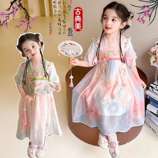 春夏中式国潮风汉服裙 中大童刺绣优雅可爱连衣裙 商品图11