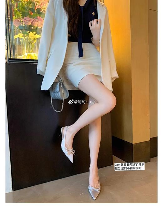 葡萄妈studiolee同款 显腿长7cm高跟凉鞋细跟蝴蝶结尖头后空单鞋女夏 商品图1