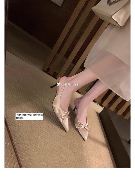 葡萄妈studiolee同款 显腿长7cm高跟凉鞋细跟蝴蝶结尖头后空单鞋女夏 商品图6