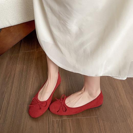 【百图lulu好物】法式绒面单鞋仙女鞋 浅口圆头蝴蝶结 芭蕾鞋 商品图1