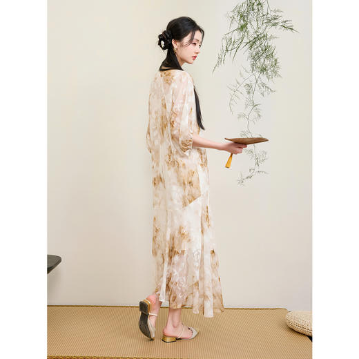 三彩【染月浮光】2025夏季新款新中式剪花连衣裙吊带裙两件套C 商品图3