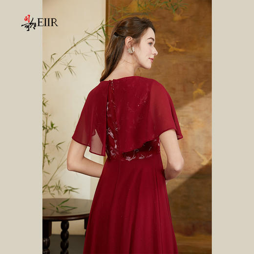 司歌喜庆刺绣荷叶雪纺连衣裙收腰A911078X 商品图3