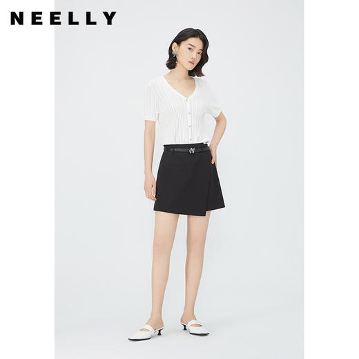NEELLY纳俪商场同款夏新款黑色高腰不规则A字裙裤女简约百搭短裤N25054H04623 商品图0