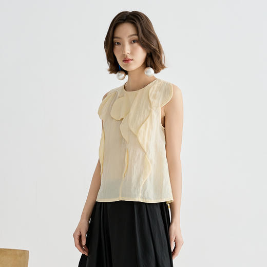 谜底衬衫无袖女2025夏季新品通勤立体装饰浪漫合身上衣252MS0640 商品图0