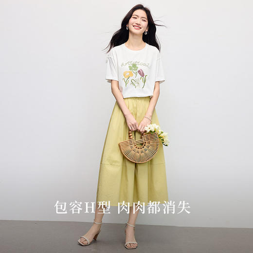 【专属特价】熙世界100%长绒棉绣花T恤短袖女2025夏季新款圆领宽松白体恤上衣 商品图2