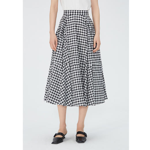 NEELLY纳俪商场同款夏季新款高腰黑白格半身裙女百搭中长款A字裙N25054E04624 商品图1