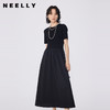NEELLY纳俪商场同款夏新款黑色显瘦短袖针织拼接连衣裙女收腰长裙N25054Y04598 商品缩略图0