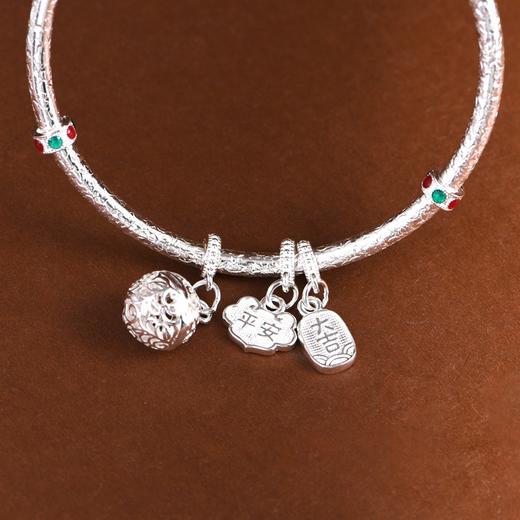 【玲珑平安】足银999圆棍实心平安锁玲珑球手镯【SCH-SZ0026-1.2-87】 商品图1