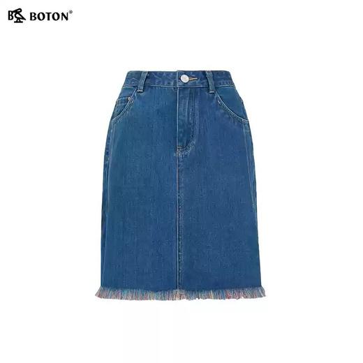 波顿女士春夏季高腰流苏包臀A字美式牛仔短裙LK221224 商品图5