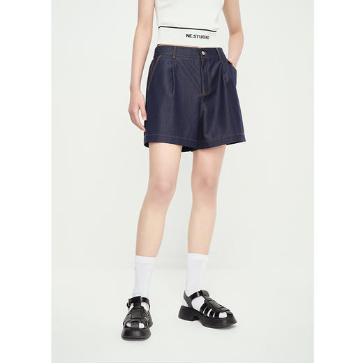 NEELLY纳俪商场同款夏新款短袖圆领牛仔上衣套装女宽松短裤两件套N25054Z04664 商品图2