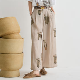 谜底休闲裤女2025夏季新品复古风通勤艺术宽松阔腿长裤252MK0683